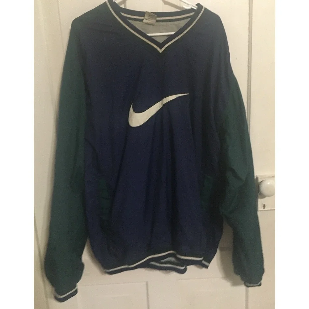 Nike Center Big Swoosh Vintage 90s Windbreaker Pullover Jacket Navy Blue Size XL